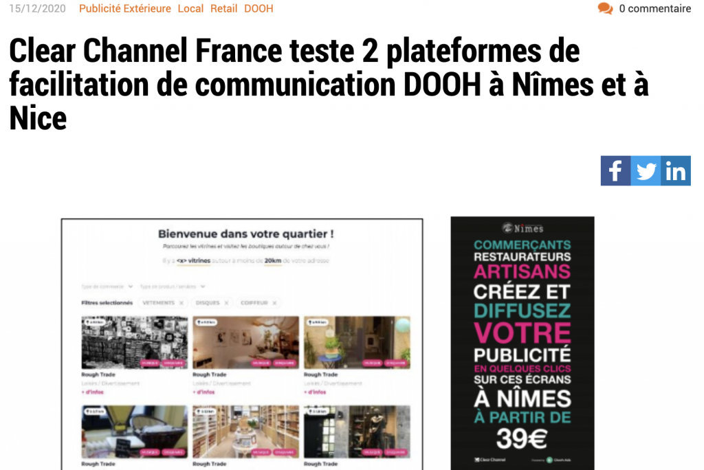 Clear Channel France teste 2 plateformes de facilitation de communication DOOH à Nîmes et à Nice